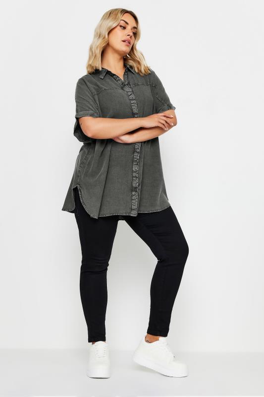 YOURS Plus Size Grey Chambray Shirt | Yours Clothing 2