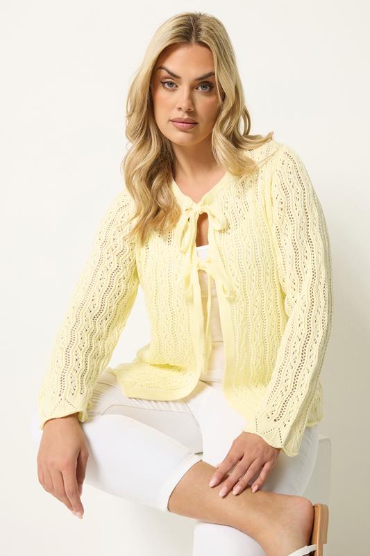  YOURS Curve Lemon Yellow Crochet Cardigan
