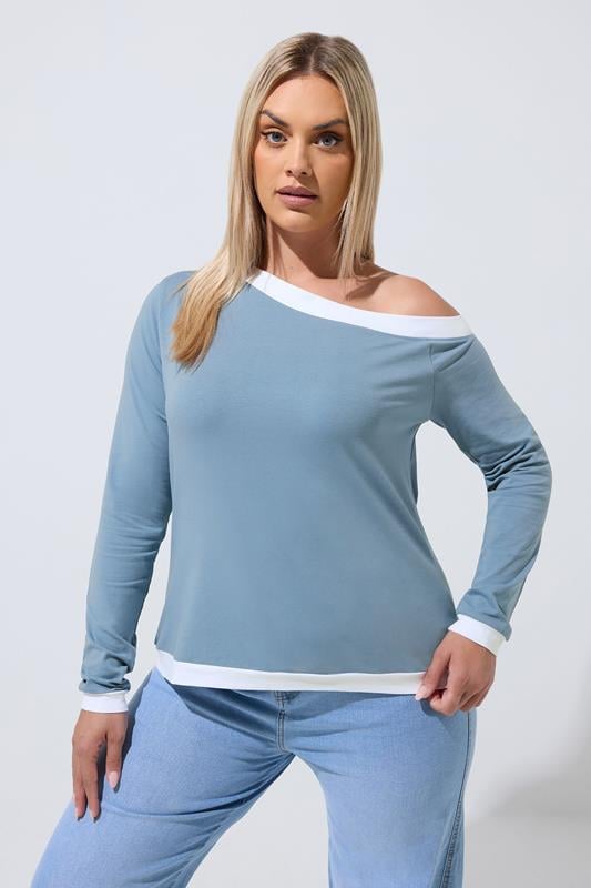  LIMITED COLLECTION Curve Blue Contrast Off Shoulder Top