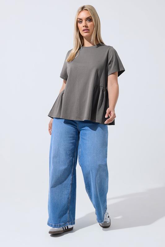 LIMITED COLLECTION Plus Size Grey Peplum Side Detail T-Shirt | Yours Clothing 1