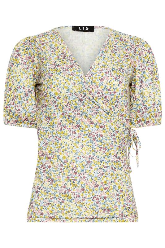 LTS Tall Women's Yellow Floral Print Wrap Top | Long Tall Sally 5