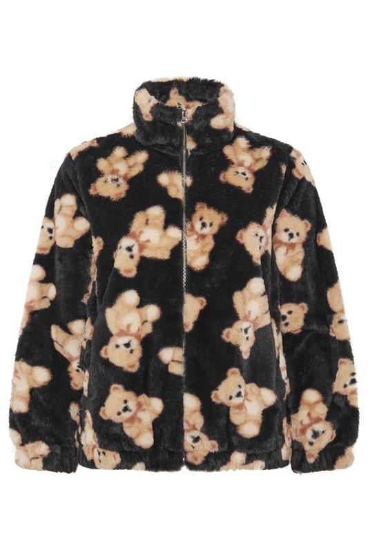 YOURS Plus Size Black Teddy Bear Faux Fur Fleece Jacket | Yours Clothing 5