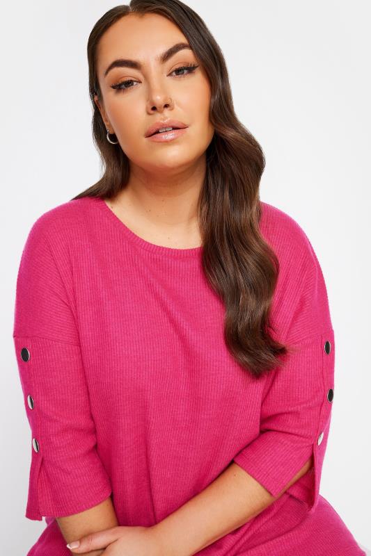 YOURS Plus Size Pink Soft Touch Button Top | Yours Clothing 1