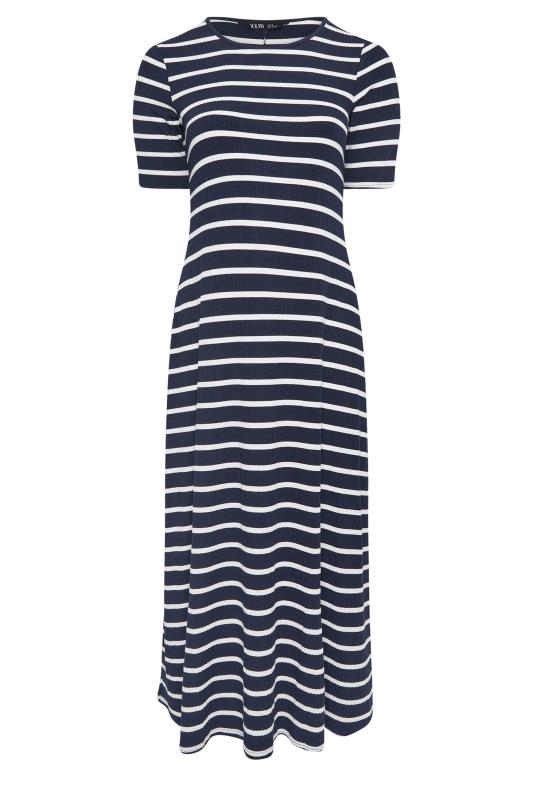 YOURS Plus Size Navy Blue & White Striped Ribbed Swing Maxi Dress | Yours Clothing 5