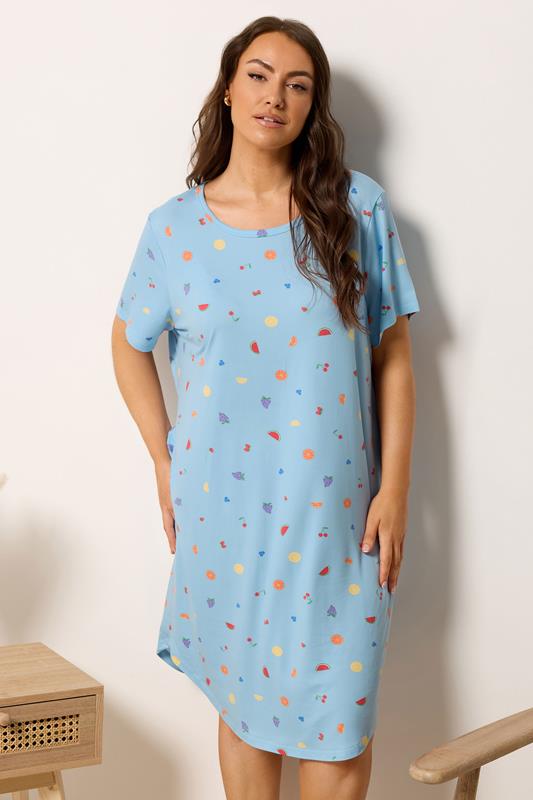  YOURS Curve Blue Fruit Print Soft Touch Nightdress