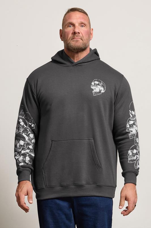 BadRhino Big & Tall Ebony Grey Skull Print Hoodie | BadRhino 1