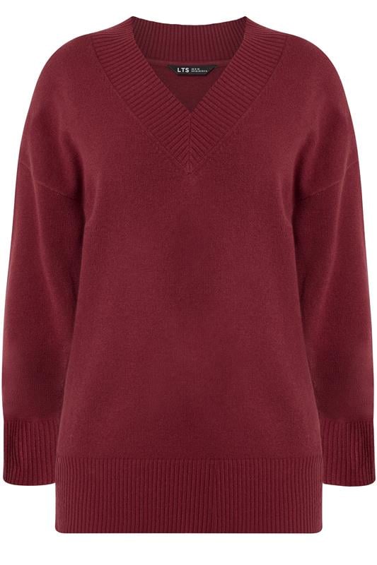 LTS Tall Women's Burgundy Red V-Neck Knitted Jumper | Long Tall Sally 5