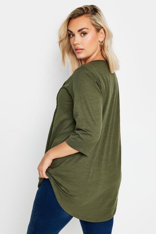 YOURS Plus Size Khaki Green Pintuck Henley Top | Yours Clothing 4