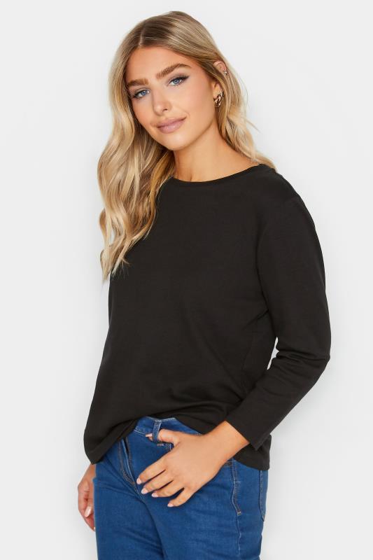 M&Co Black Long Sleeve Cotton Blend Top | M&Co  1