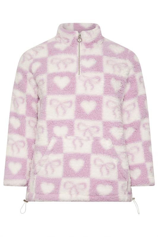 YOURS Plus Size Pink Check Quarter Zip Fleece Jacket | Yours Clothing 5