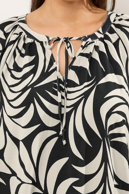 EVANS Plus Size Black Leaf Print Tie Neck Blouse | Evans 5