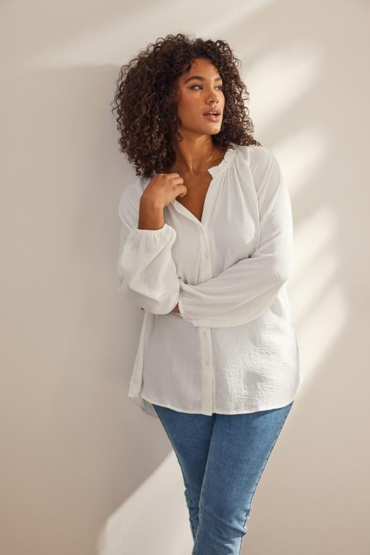 EVANS Plus Size White Frill Neck Blouse Evans