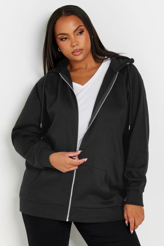 YOURS Plus Size Black Essential Zip Through Hoodie | Yours Clothing 2