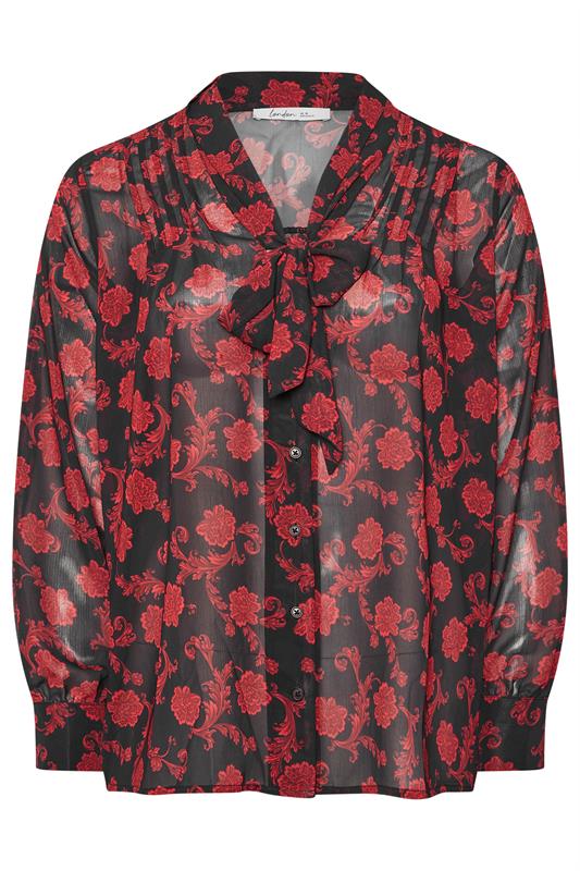 YOURS LONDON Plus Size Black Floral Pintuck Bow Tie Blouse | Yours Clothing 5