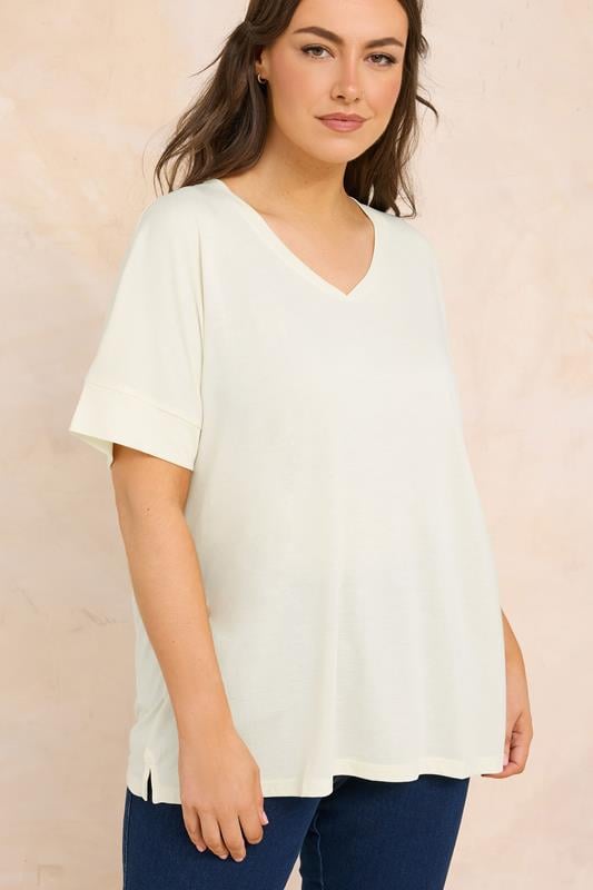 Plus Size  EVANS Curve Ivory White V-Neck Modal Rich T-Shirt
