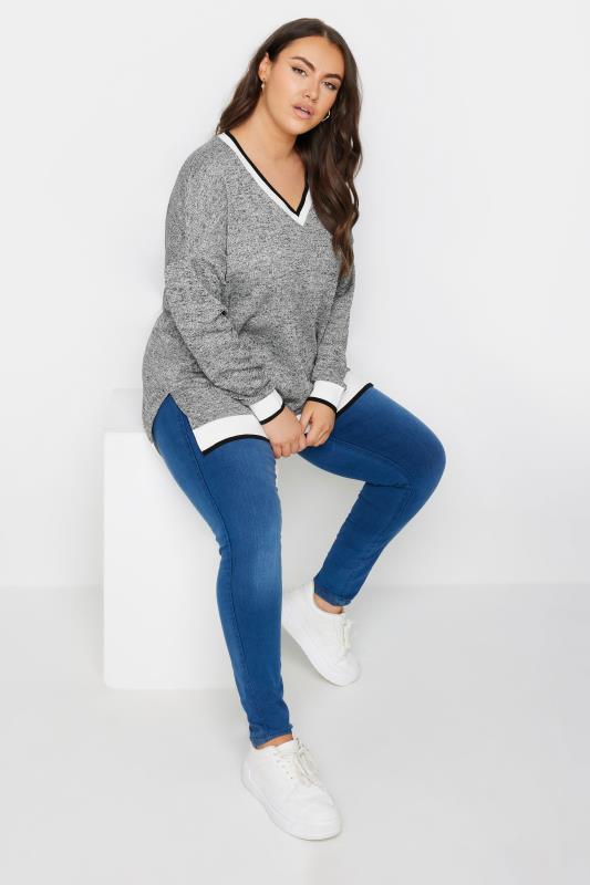 YOURS Plus Size Curve Grey Cable Knit Sweatshirt | Yours Clothing 2