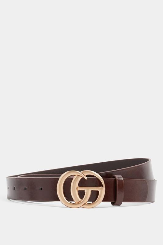 Brown Double Ring Initial Belt | Yours Clothing 1