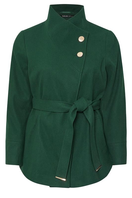 YOURS Plus Size Dark Green Formal Wrap Coat | Yours Clothing 5