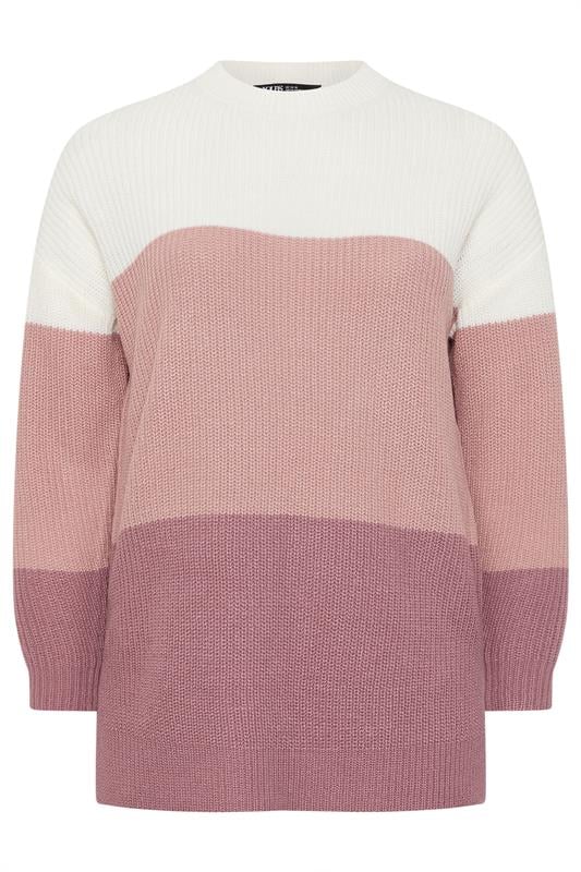 YOURS Plus Size Pink & Cream Colourblock Stripe Jumper | Yours Clothing 5