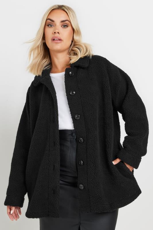 YOURS Plus Size Black Teddy Fleece Jacket | Yours Clothing 1