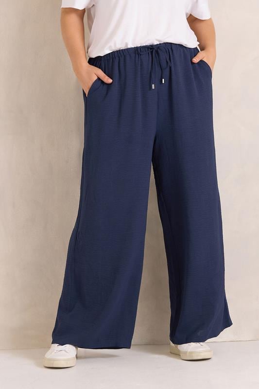  EVANS Curve 2 Pack Black & Navy Wide Leg Trousers