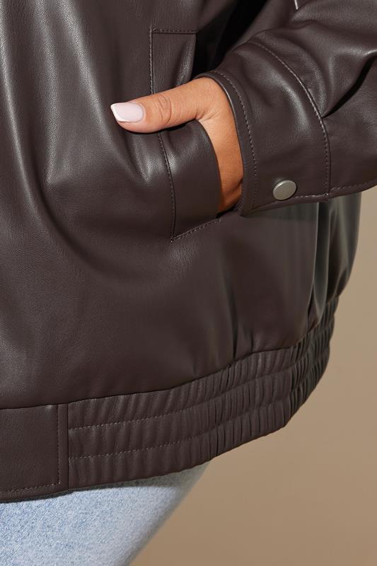 YOURS Plus Size Brown Faux Leather Bomber Jacket | Yours Clothing 4