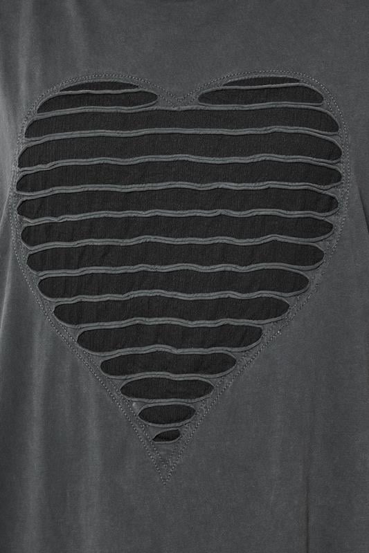 YOURS Plus Size Grey Distressed Heart T-Shirt | Yours Clothing 4