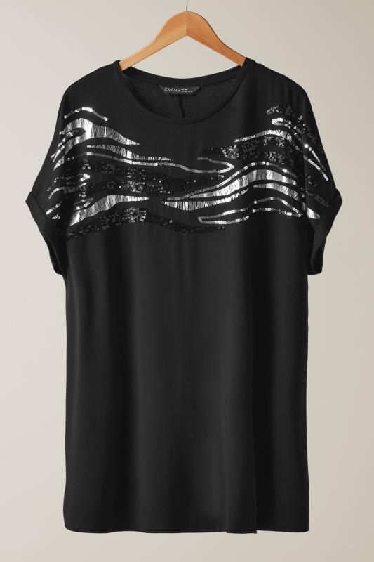 EVANS Plus Size Black Zebra Print Sequin Embellished T-Shirt | Evans  5