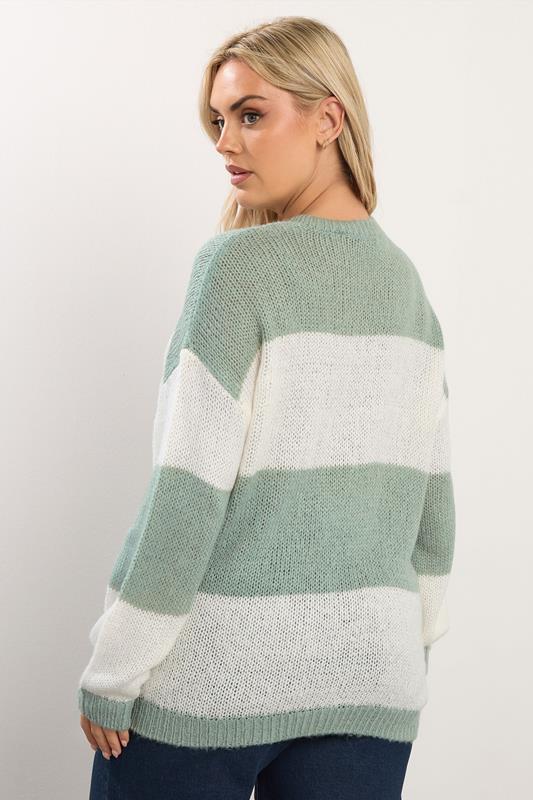 YOURS Plus Size Green & White Striped Knitted Soft Touch Jumper | Yours Clothing 2