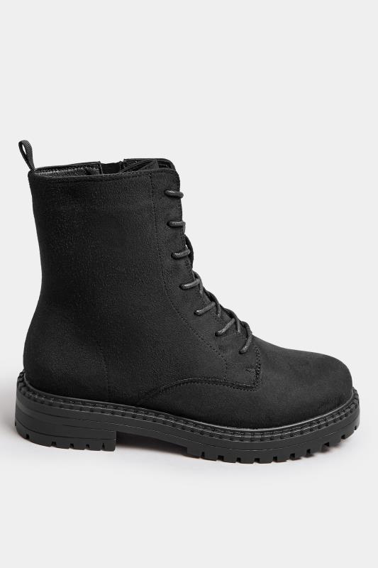 Black Faux Suede Lace Up Boots In Wide E Fit | Yours Clothing 3