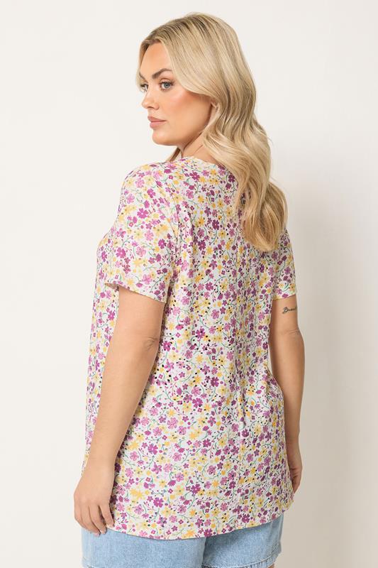 YOURS Plus Size Purple & Yellow Broderie Swing Top | Yours Clothing 2