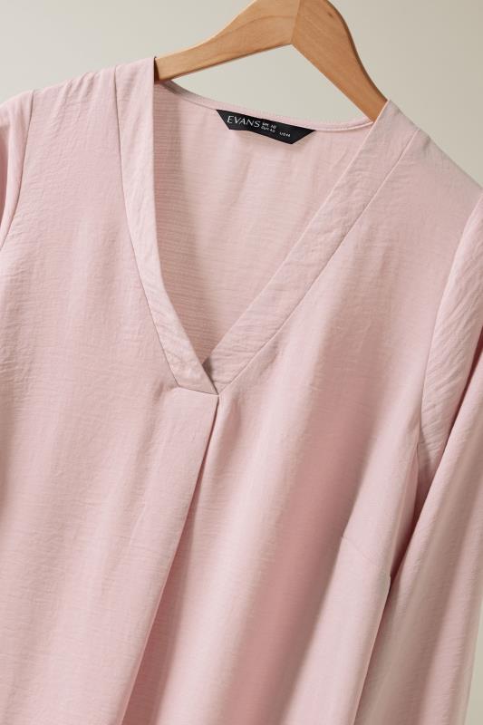 EVANS Plus Size Pink Pleat Front Long Sleeve Blouse | Evans 6