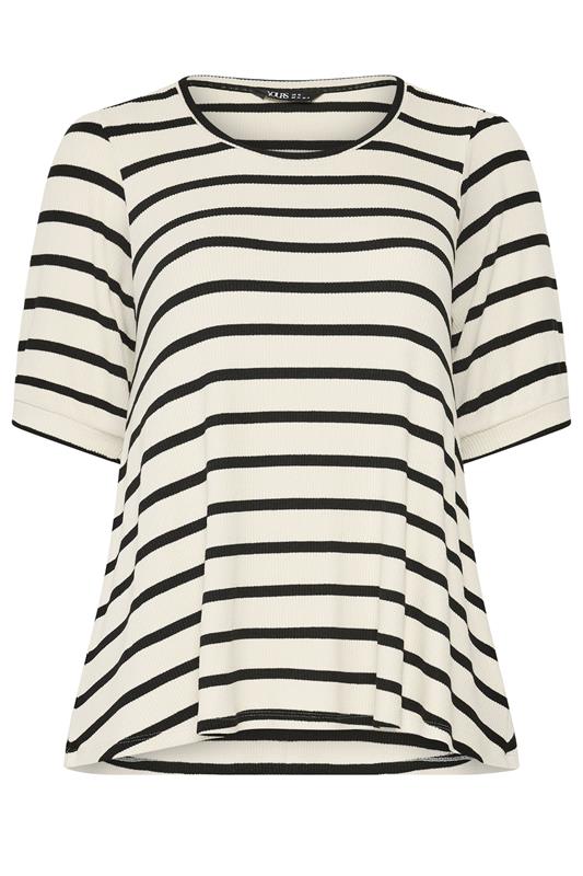 YOURS Plus Size Ivory White Stripe Puff Sleeve Top | Yours Clothing 5