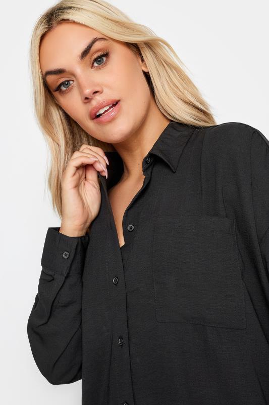 YOURS Curve Plus Size Black Textured Boyfriend Shirt | Yours Clothing 4