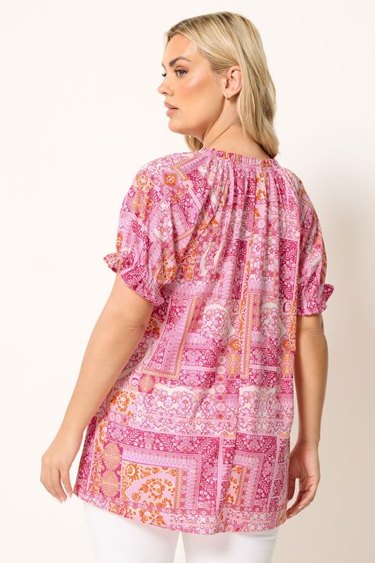 YOURS Plus Size Pink Tile Print Blouse | Yours Clothing 2