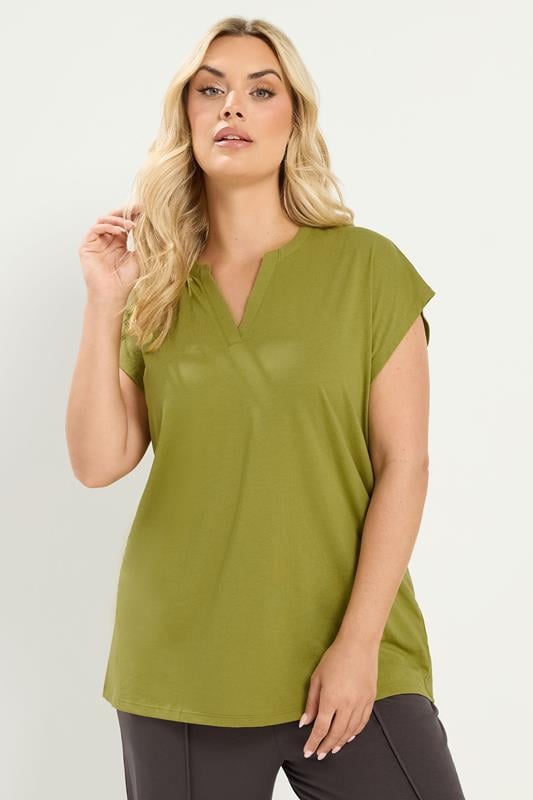  YOURS Curve Green Notch Neck T-Shirt