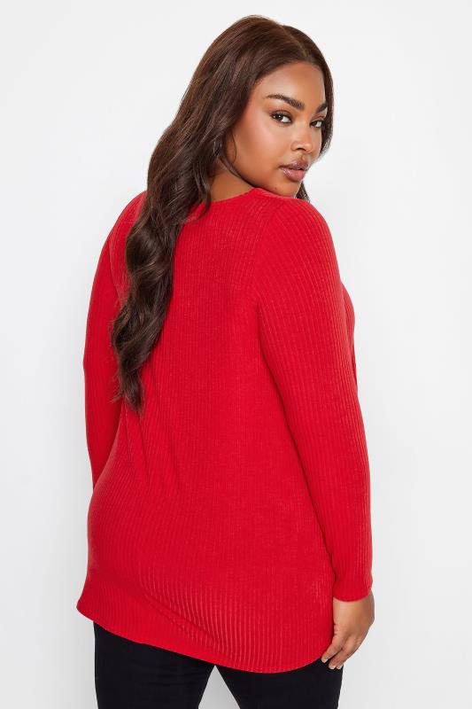YOURS Curve Red Twist Front Ribbed Swing Top | Yours Clothing 4