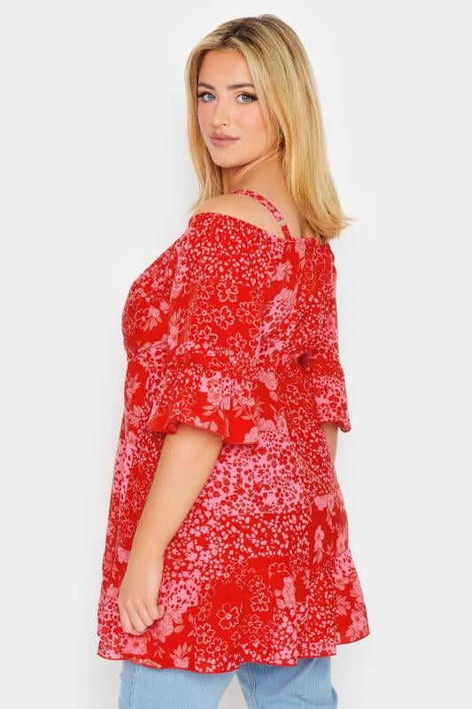 Plus Size Red Mixed Print Cold Shoulder Top | Yours Clothing  4