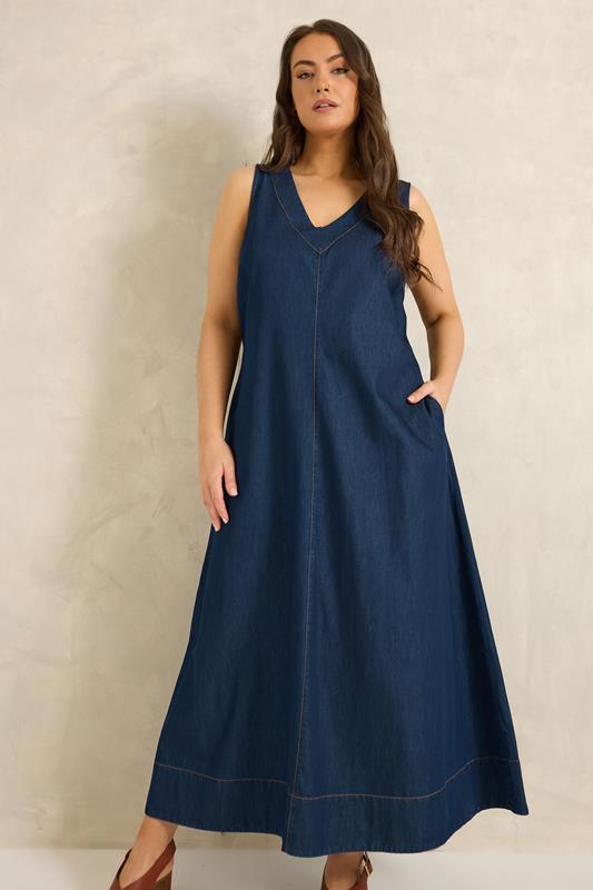 EVANS Plus Size Indigo Blue Sleeveless Cotton Denim Dress | Evans  4