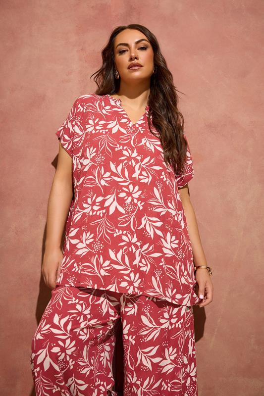  EVANS Curve Orange Leaf Print Notch Neck Blouse