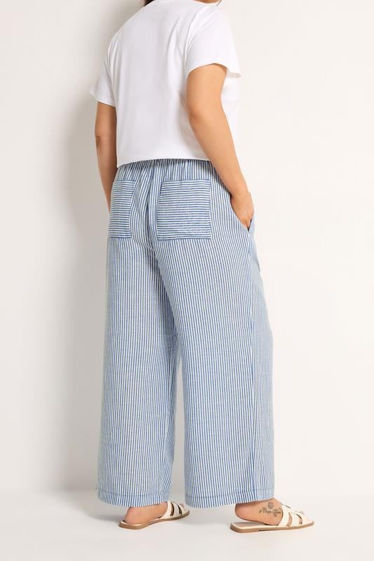 YOURS Plus Size Blue Stripe Linen Look Trousers | Yours Clothing 4
