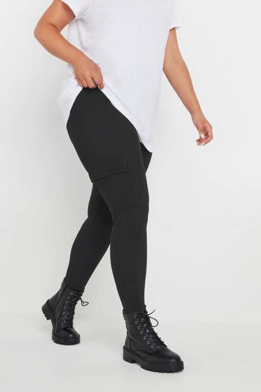 YOURS Plus Size Black Cargo Leggings | Yours Clothing 1