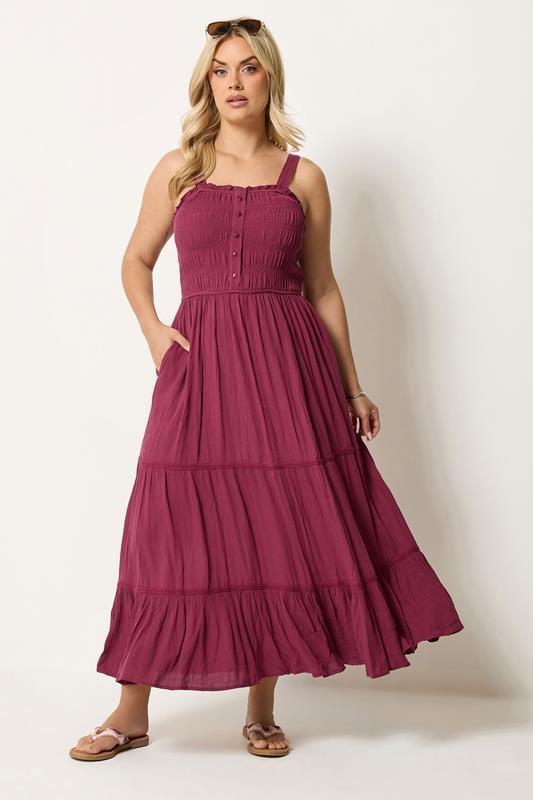 YOURS Curve Berry Red Shirred Placket Dress