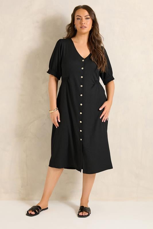 EVANS Curve Black Button Through Midi Dress | Evans 1