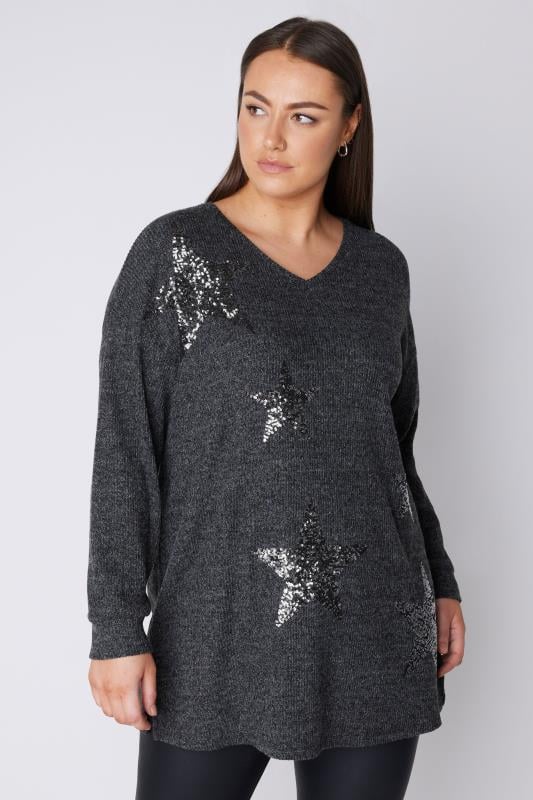 YOURS Plus Size Grey Snowman Print Soft Touch Christmas Jumper
