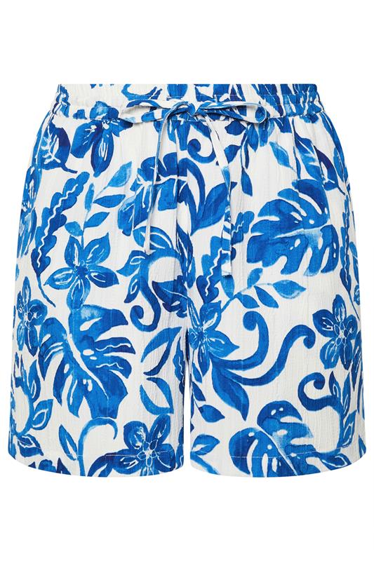 YOURS Plus Size Blue Textured Palm Print Tie Front Shorts | Yours Clothing 6