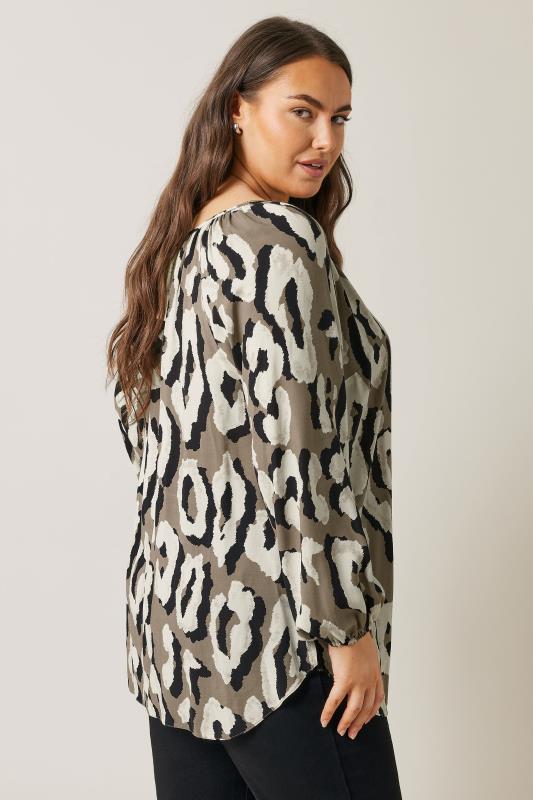 EVANS Plus Size Brown Animal Print Long Sleeve Blouse | Evans 4