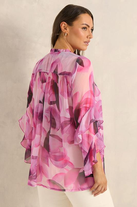 EVANS Plus Size Pink Petal Frill Occasion Blouse | Evans 4