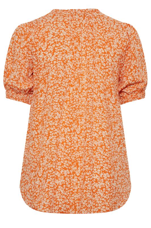 YOURS Plus Size Orange Floral Print Tie Neck Blouse | Yours Clothing 7