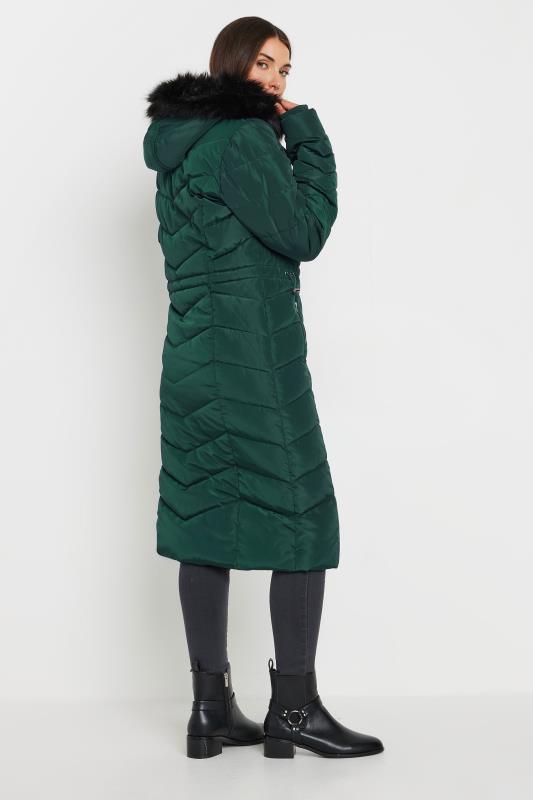 LTS Tall Women's Green Faux Fur Trim Padded Longline Coat | Long Tall Sally 3